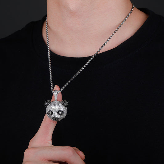 Iced Out Cute Panda Head Pendant