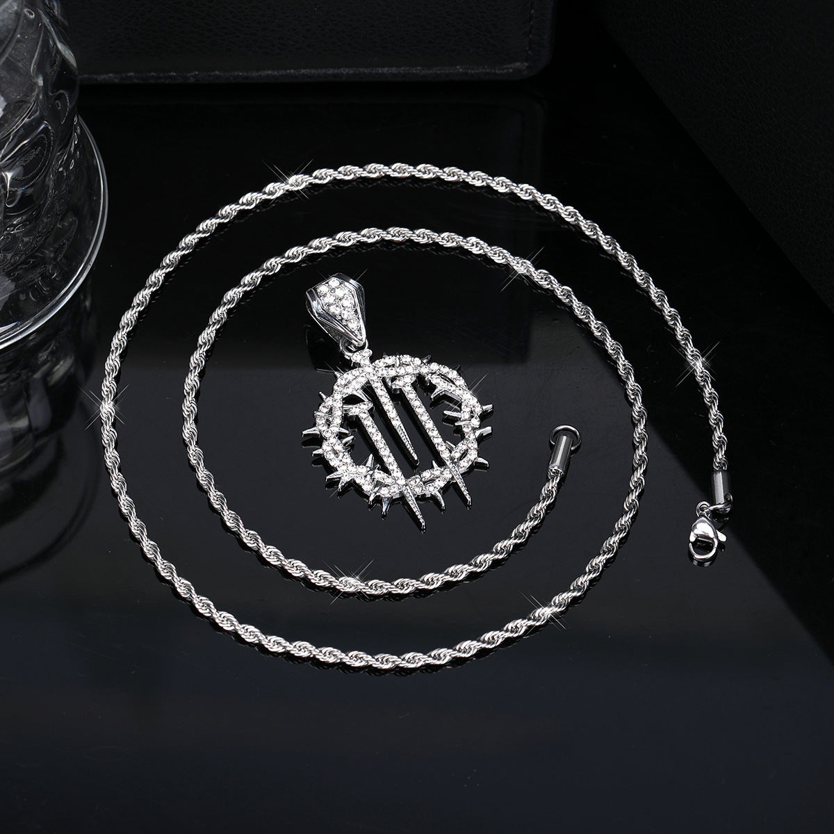 Micro Paved Crown Of Thorns With Nails Pendant