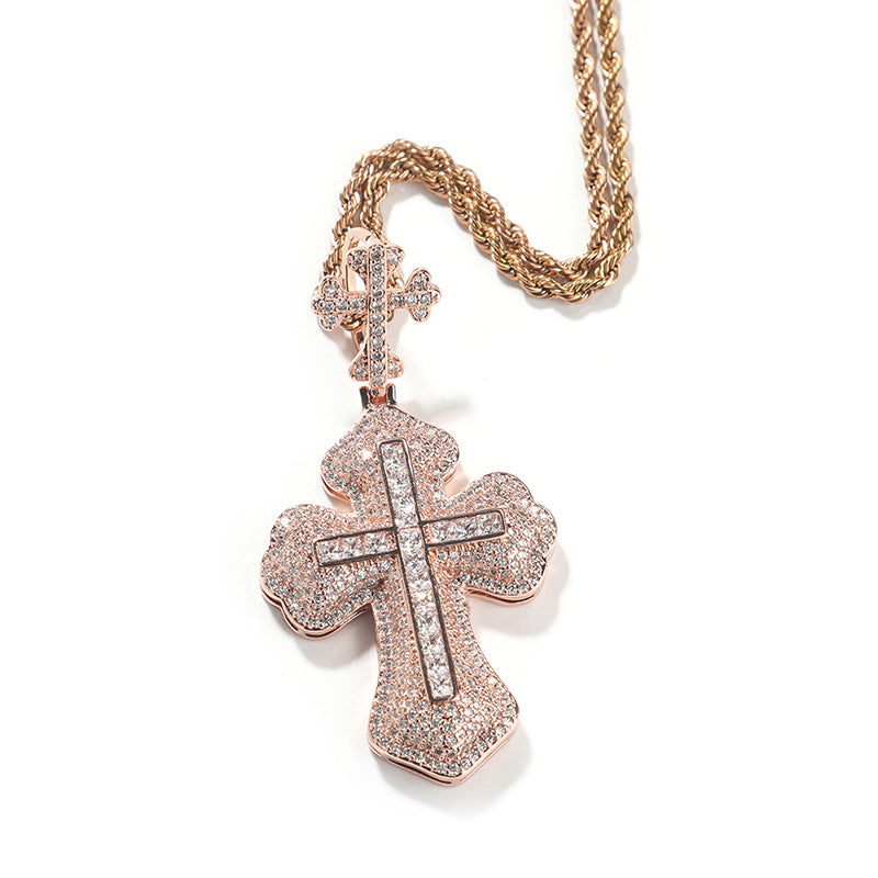 Iced Out Princess Cut Infinity Cross Pendant Necklace
