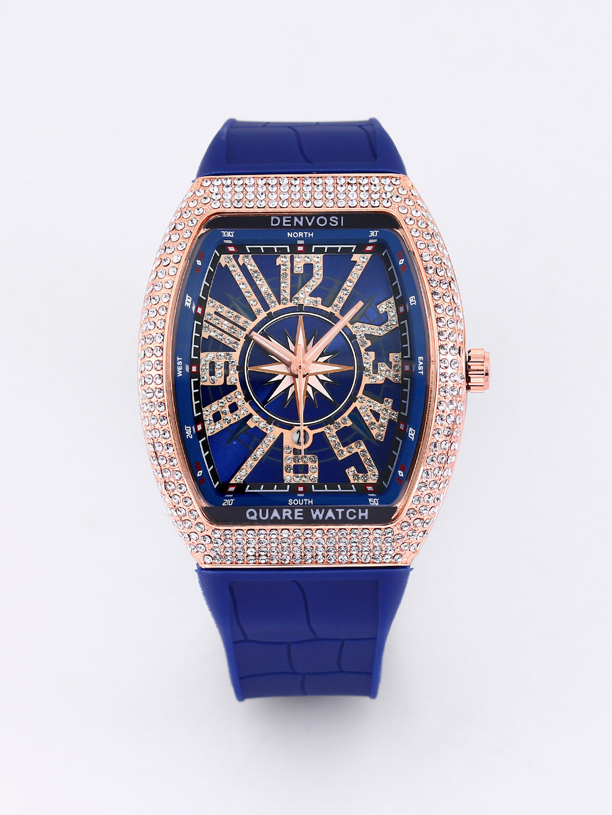 Men's Iced Arabic Numerals Watch with Black Strap