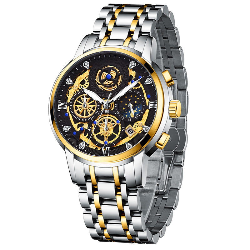 40mm Stainless Steel Waterproof Luminous Date Quartz Watch