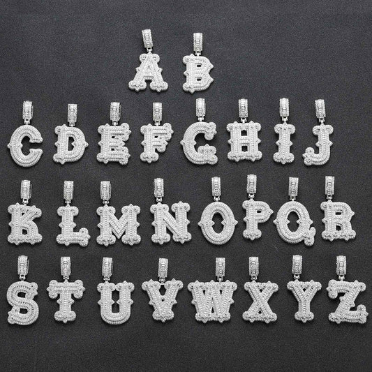 Iced A-Z Thorns Baguette Initial Letters Pendant