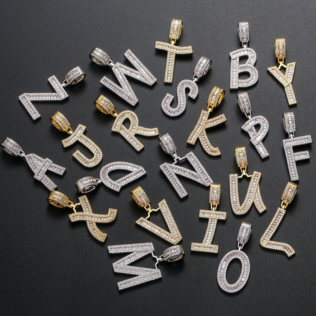 Iced Baguette Letters Pendant in Gold