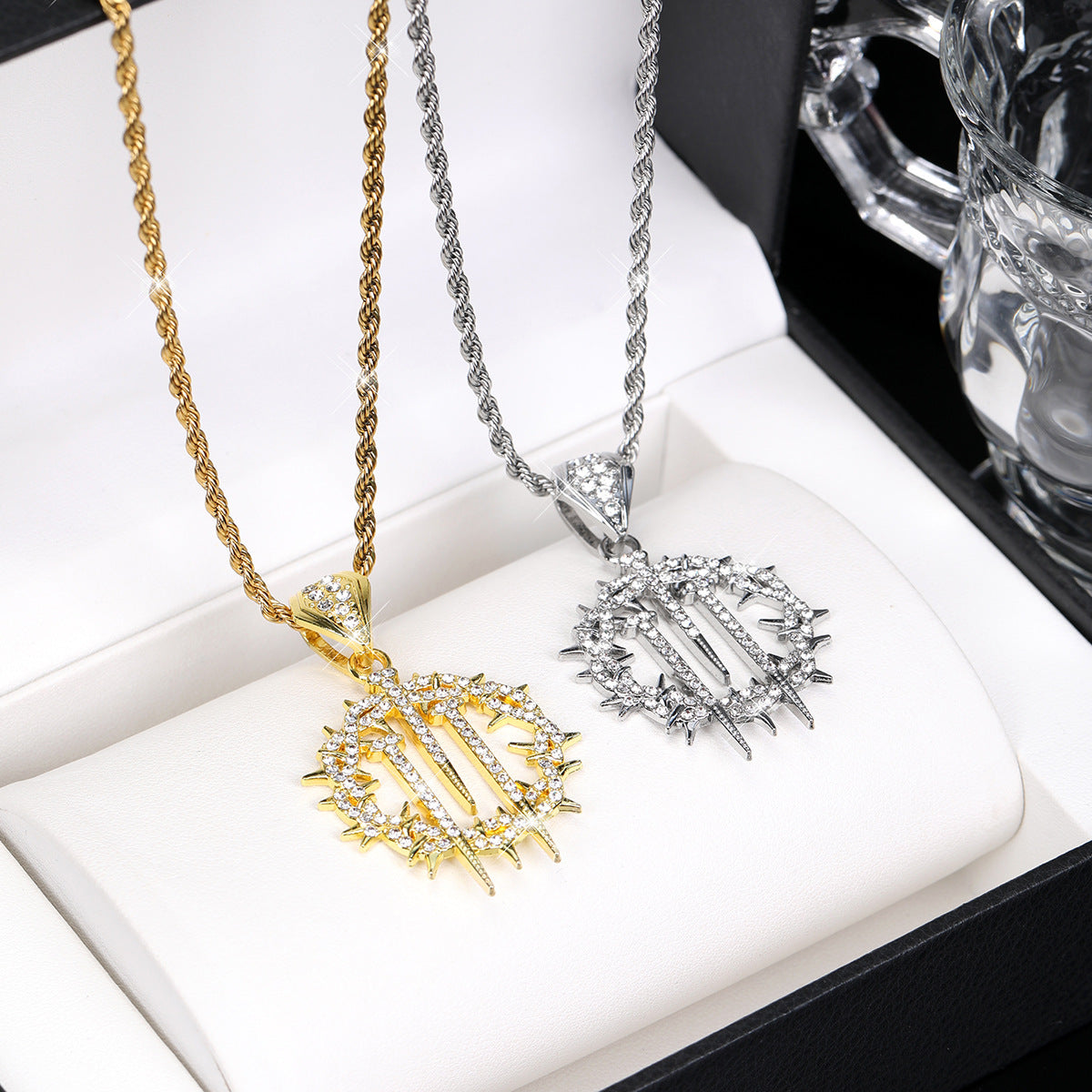Micro Paved Crown Of Thorns With Nails Pendant