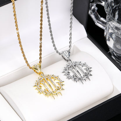 Micro Paved Crown Of Thorns With Nails Pendant