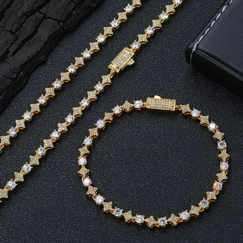 6mm Iced Out Star Tennis Chain and Bracelet Set