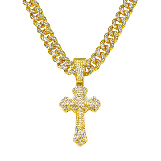 Iced Out Cross Pendant in Gold
