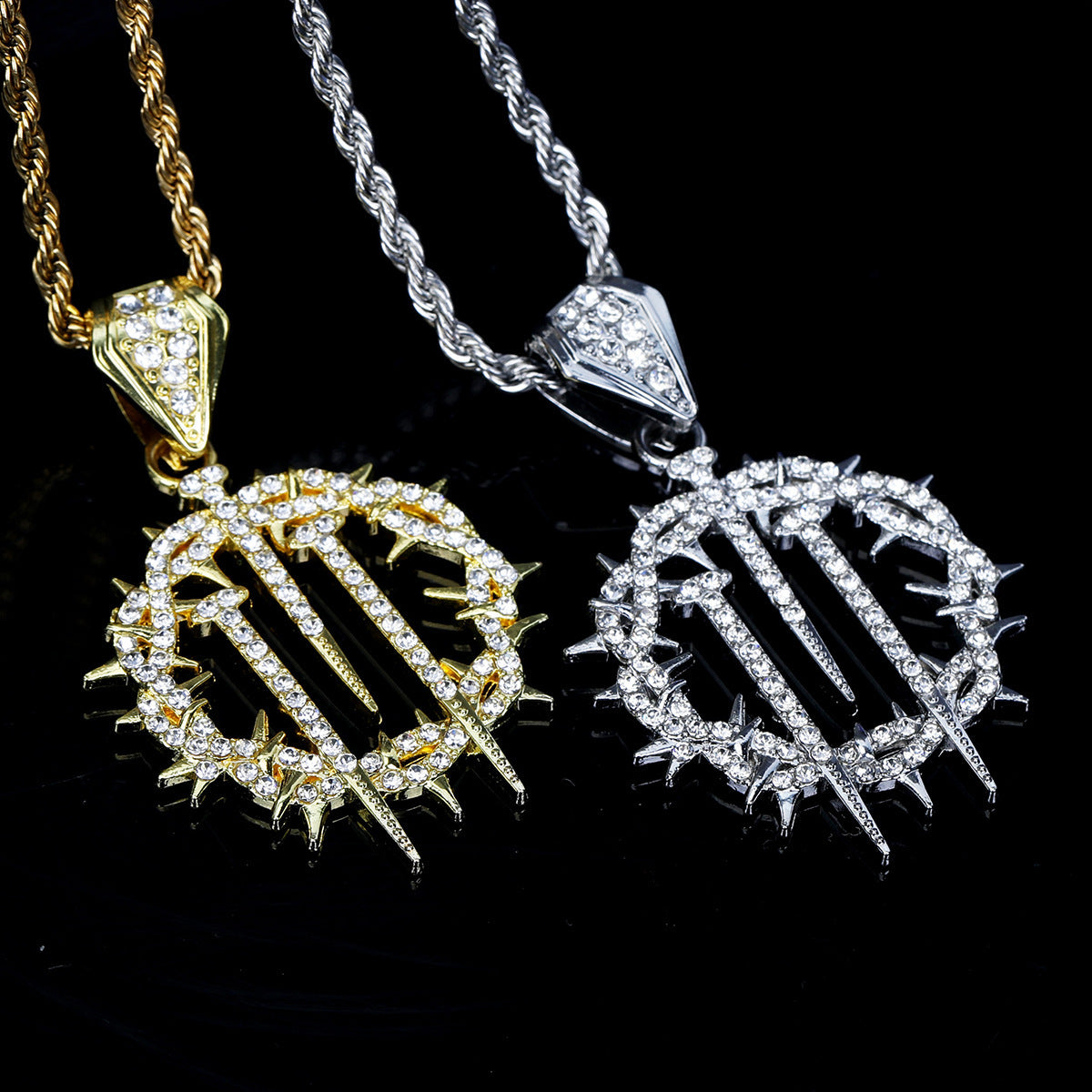 Micro Paved Crown Of Thorns With Nails Pendant