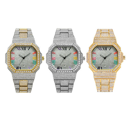Iced Two-tone Square Roman Numerals Men’s Watch