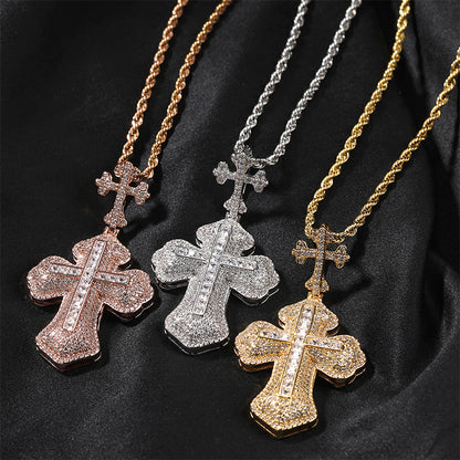Iced Out Princess Cut Infinity Cross Pendant Necklace
