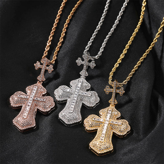 Iced Out Princess Cut Infinity Cross Pendant Necklace