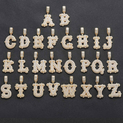 Iced Out A-Z Thorns Baguette Initial Letters Pendant