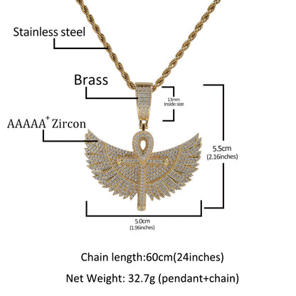 Iced Out Wings Ankh Pendant