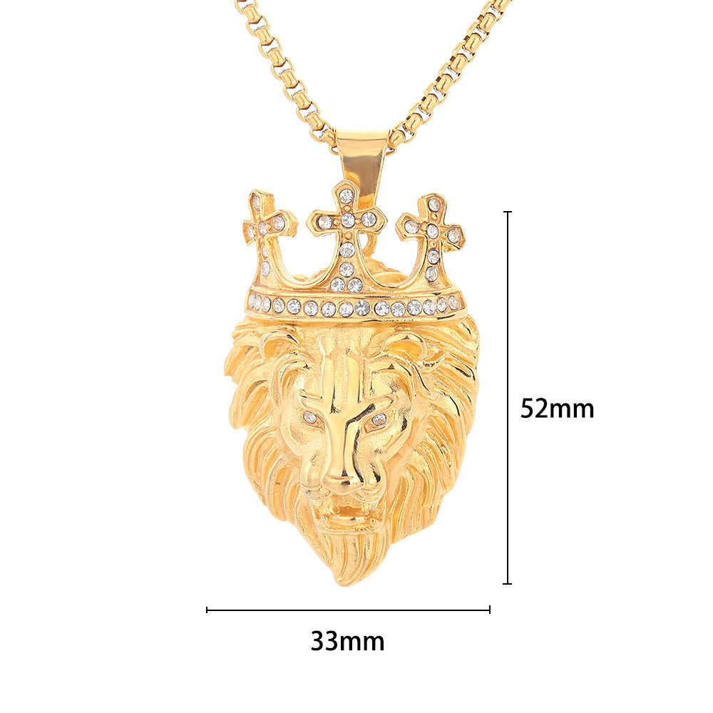 Roaring Lion with Crown Pendant in Gold