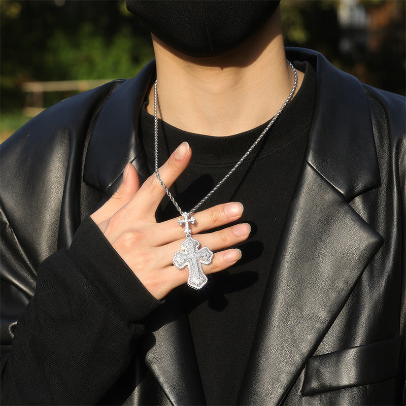 Iced Out Princess Cut Infinity Cross Pendant Necklace