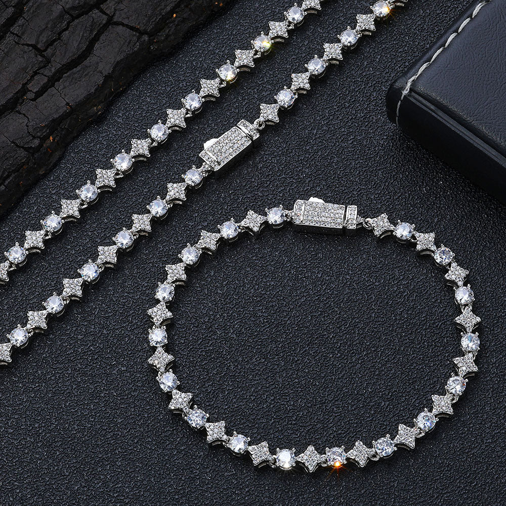 6mm Iced Out Star Tennis Chain and Bracelet Set