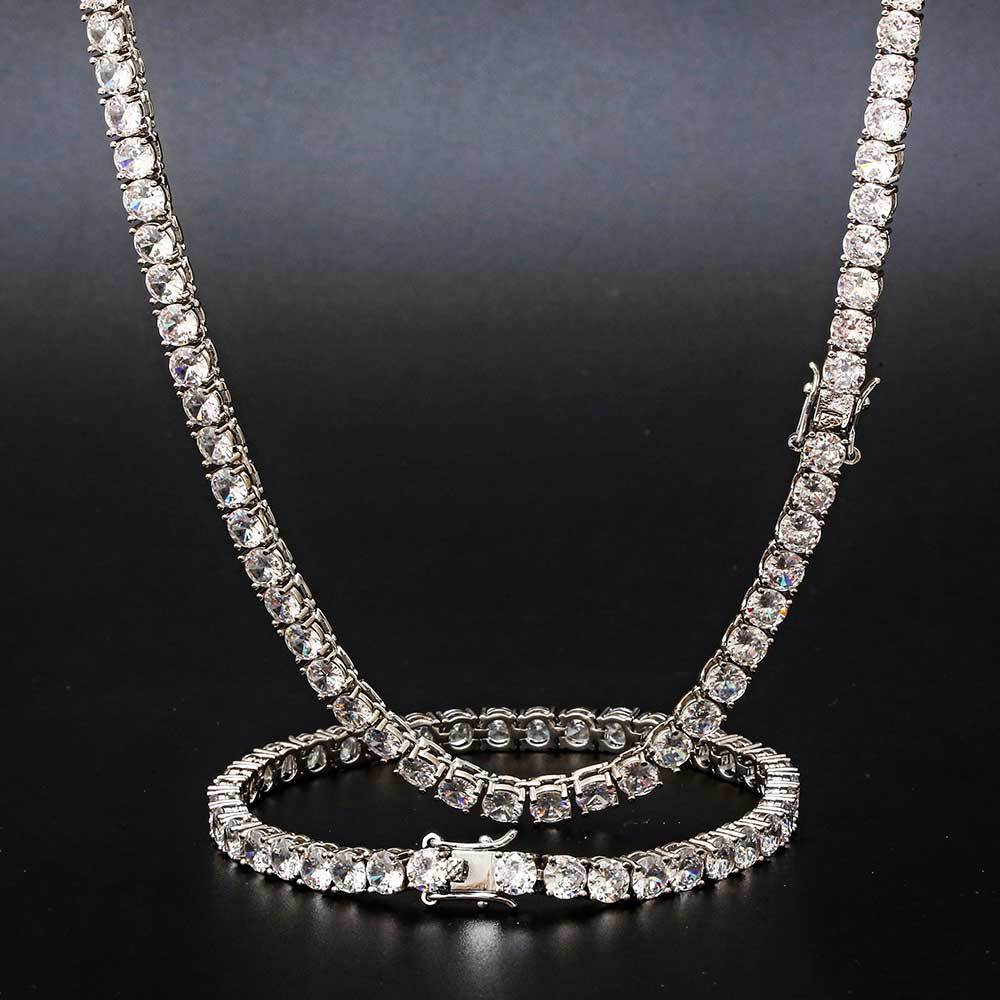 5mm 18K White Gold Tennis Chain and Bracelet Set