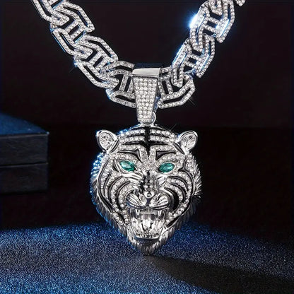 Two-tone Roaring Tiger Head Round Pendant