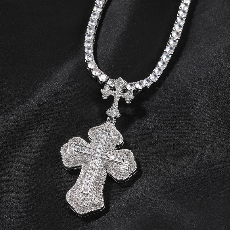Iced Out Princess Cut Infinity Cross Pendant Necklace