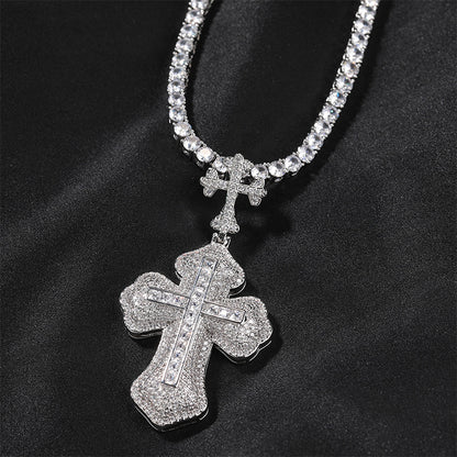 Iced Out Princess Cut Infinity Cross Pendant Necklace
