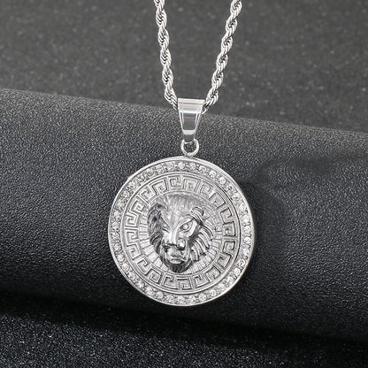 Crown Lion King Round Pendant
