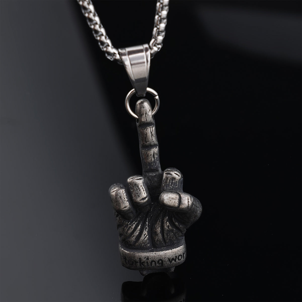 Middle Finger Gesture Hand Stainless Steel Pendant