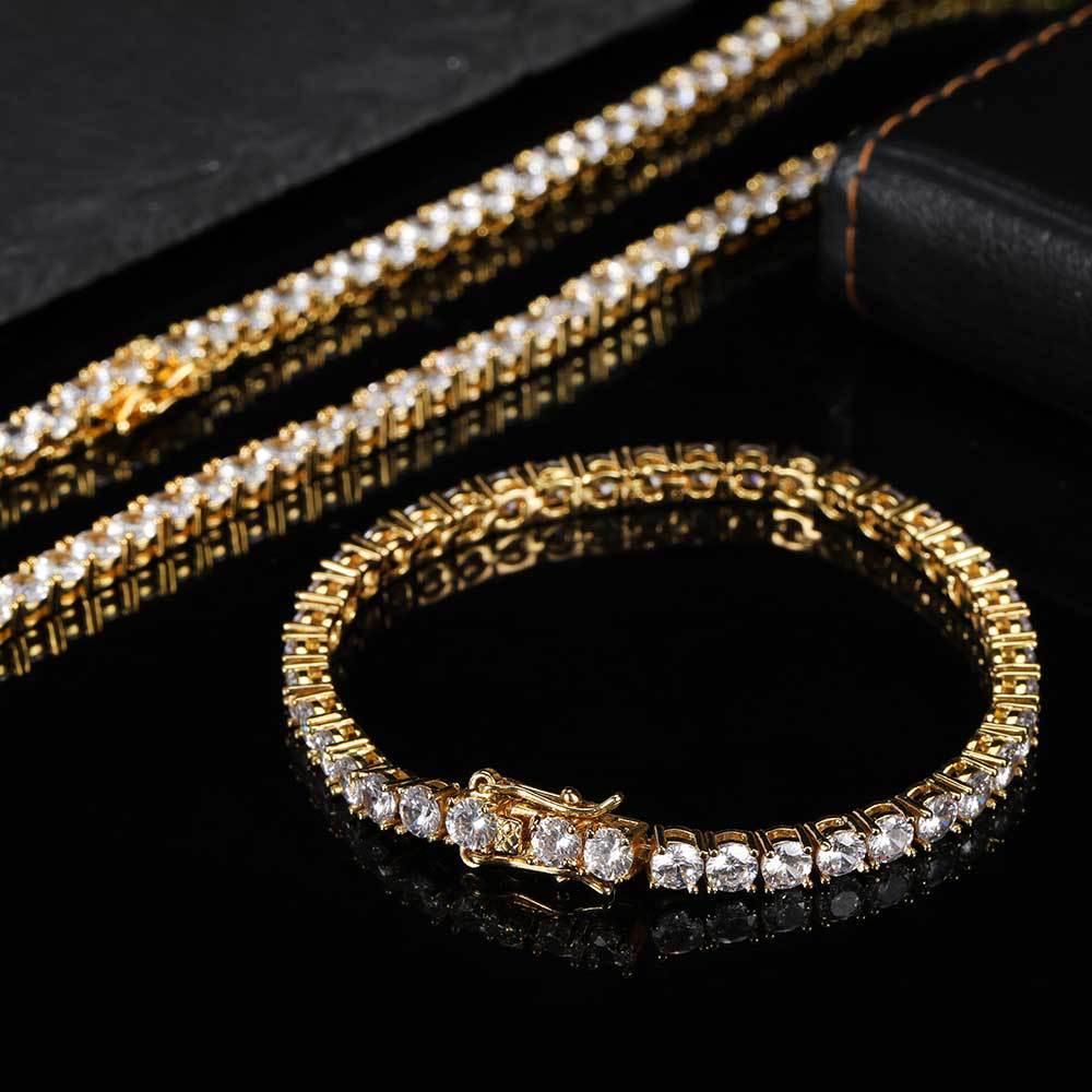 5mm 18K White Gold Tennis Chain and Bracelet Set