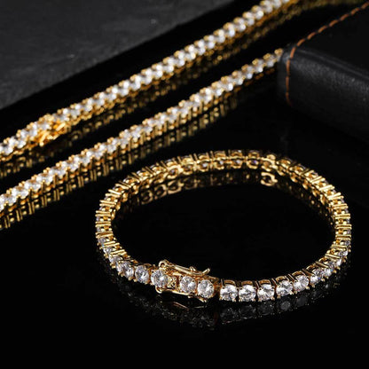 5mm 18K White Gold Tennis Chain and Bracelet Set