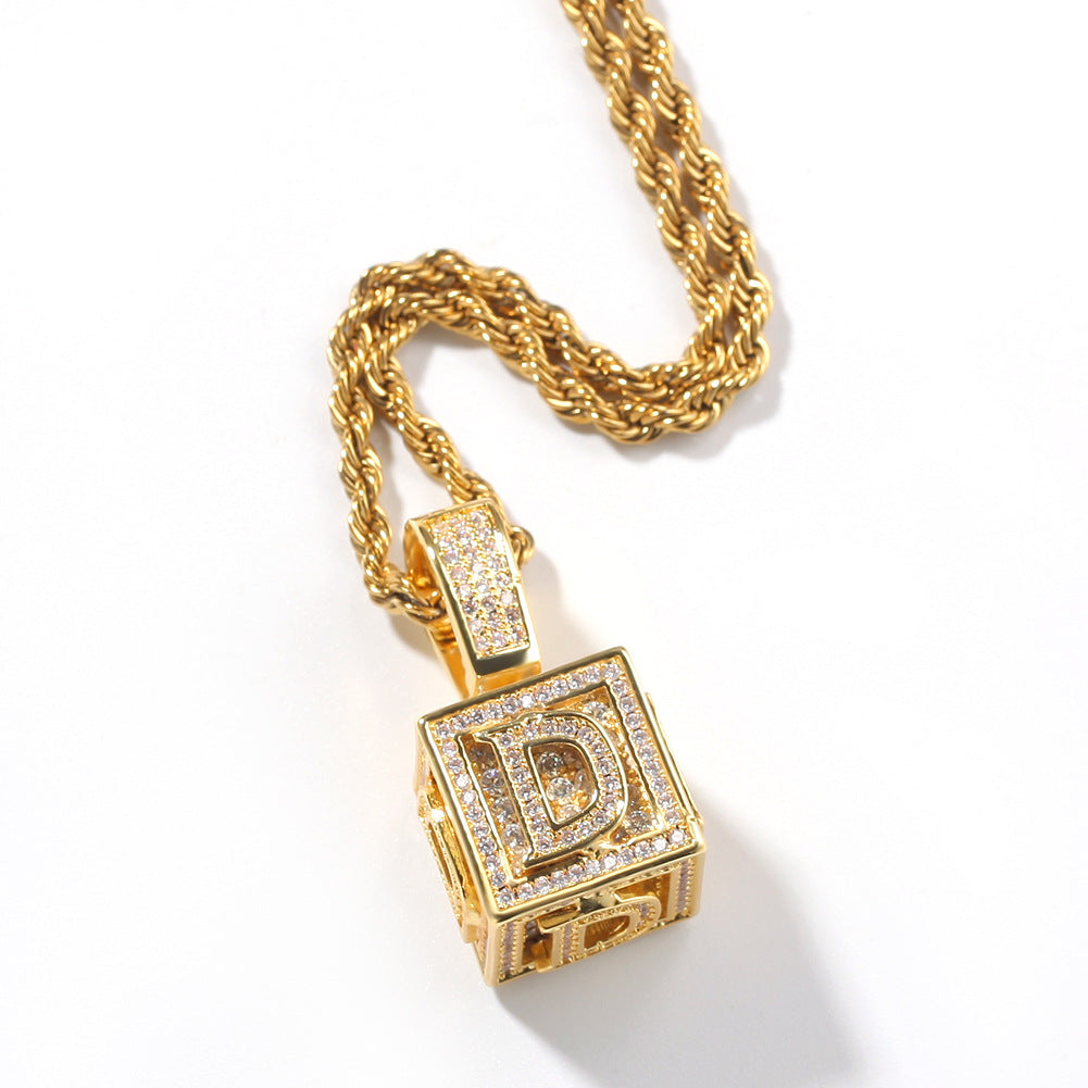 Iced Cube A to Z Letter Pendant in Gold