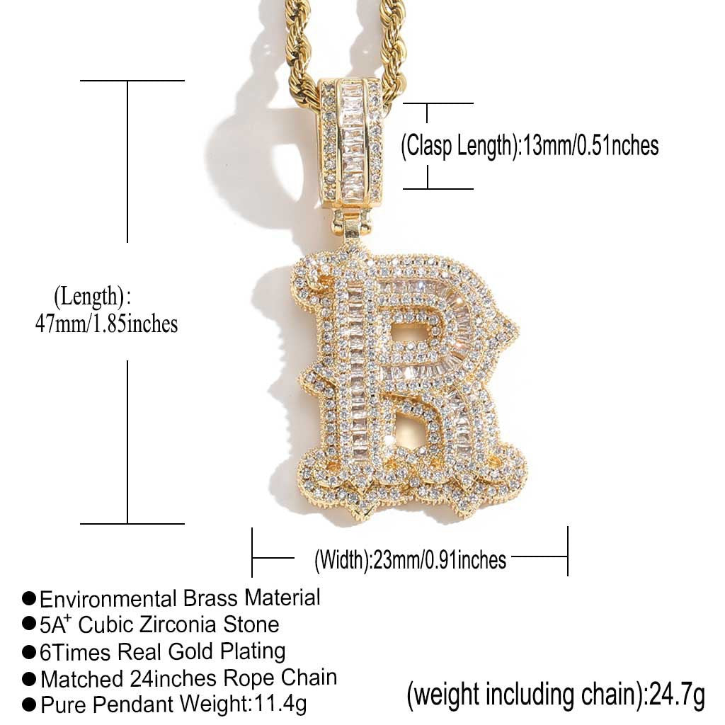 Iced Out A-Z Thorns Baguette Initial Letters Pendant