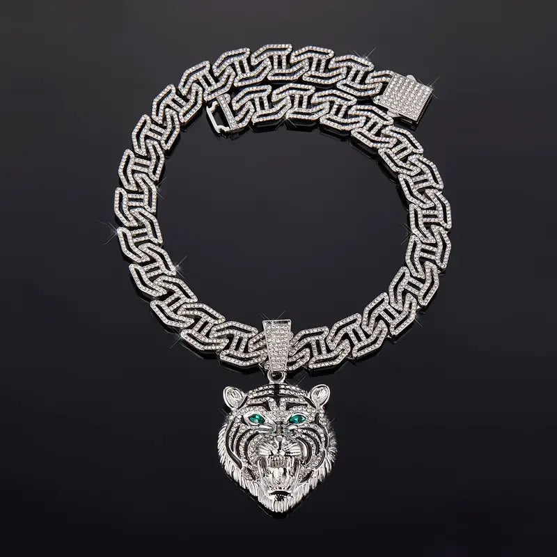 Two-tone Roaring Tiger Head Round Pendant