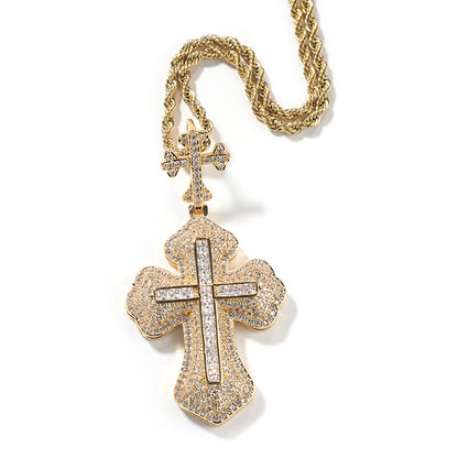 Iced Out Princess Cut Infinity Cross Pendant Necklace
