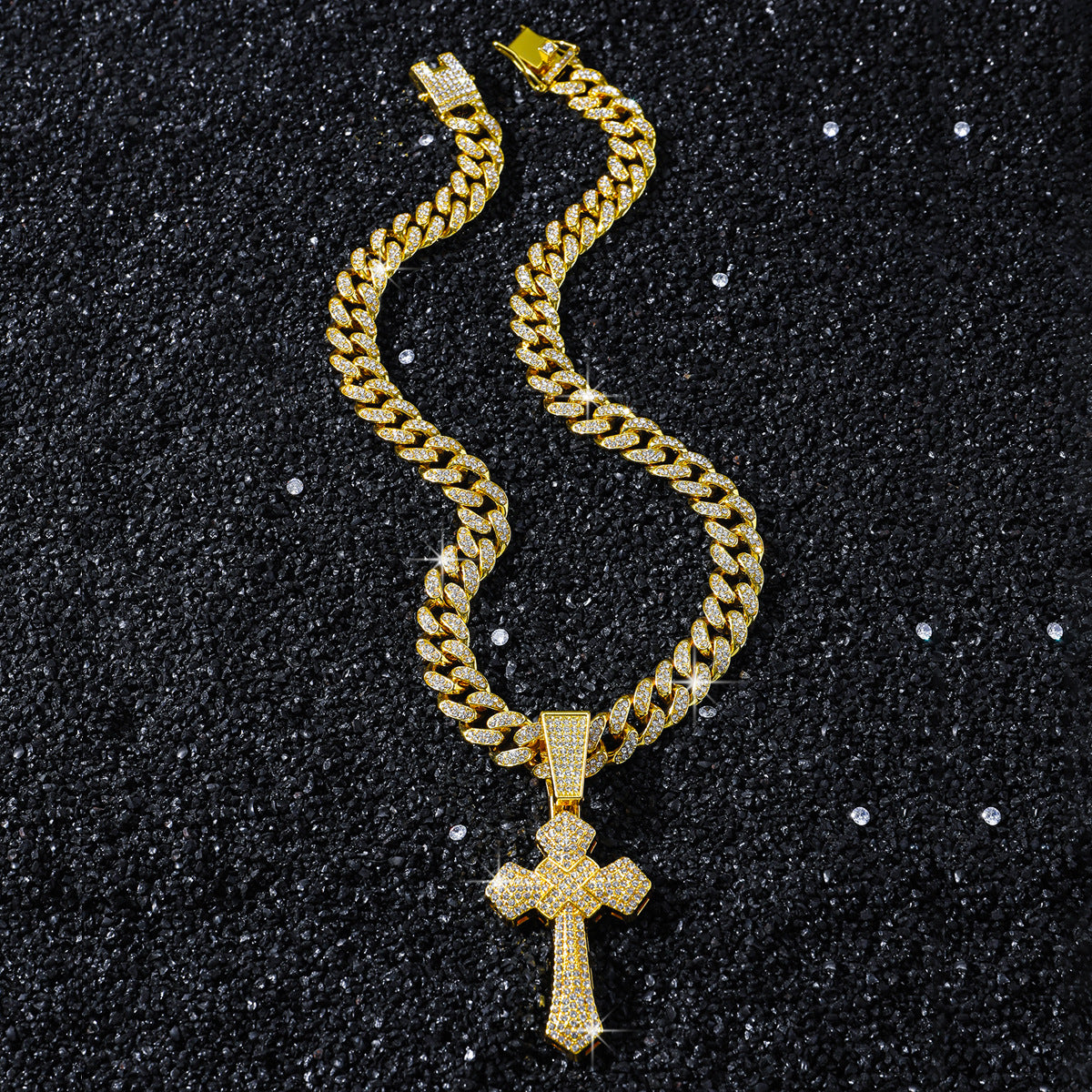Iced Out Cross Pendant in Gold