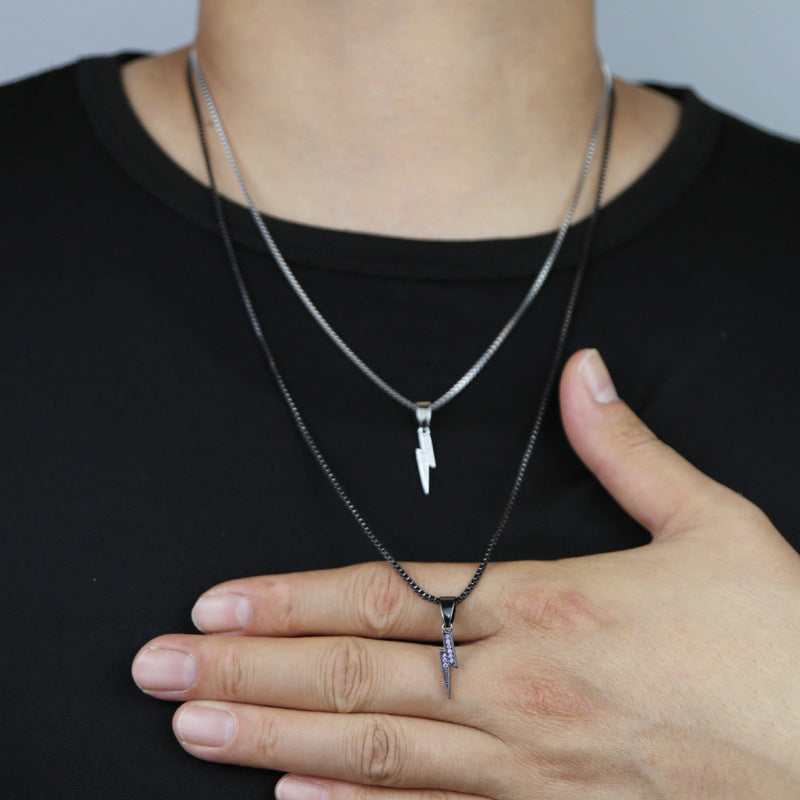 Micro Pave Lightning Pendant with Round Box Chain
