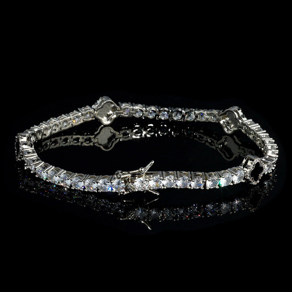 4mm Iced Out Black Four Leaf Clover Tennis Chain and Bracelet Set
