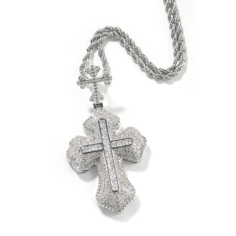 Iced Out Princess Cut Infinity Cross Pendant Necklace