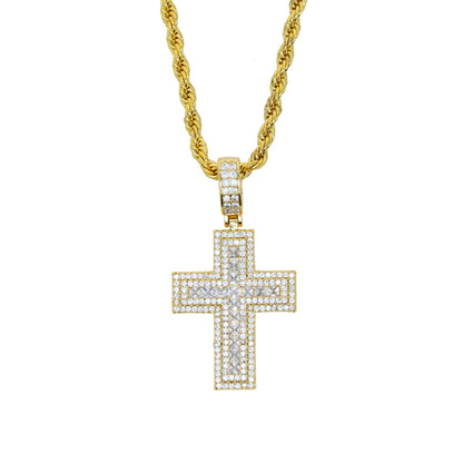 Iced Out Baguette & Round Cut Cross Pendant