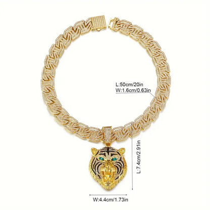 Two-tone Roaring Tiger Head Round Pendant