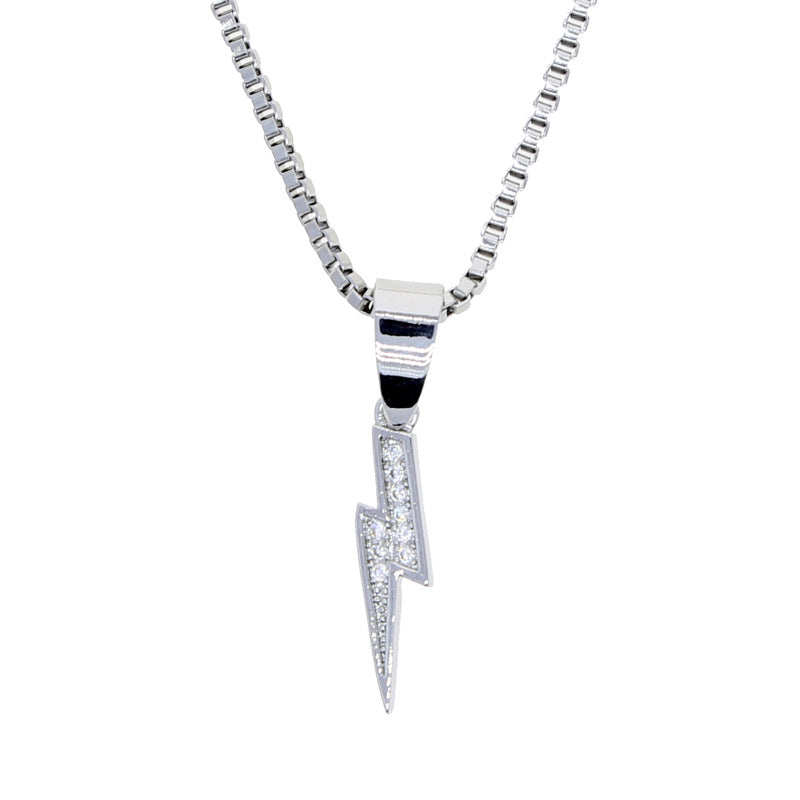 Micro Pave Lightning Pendant with Round Box Chain