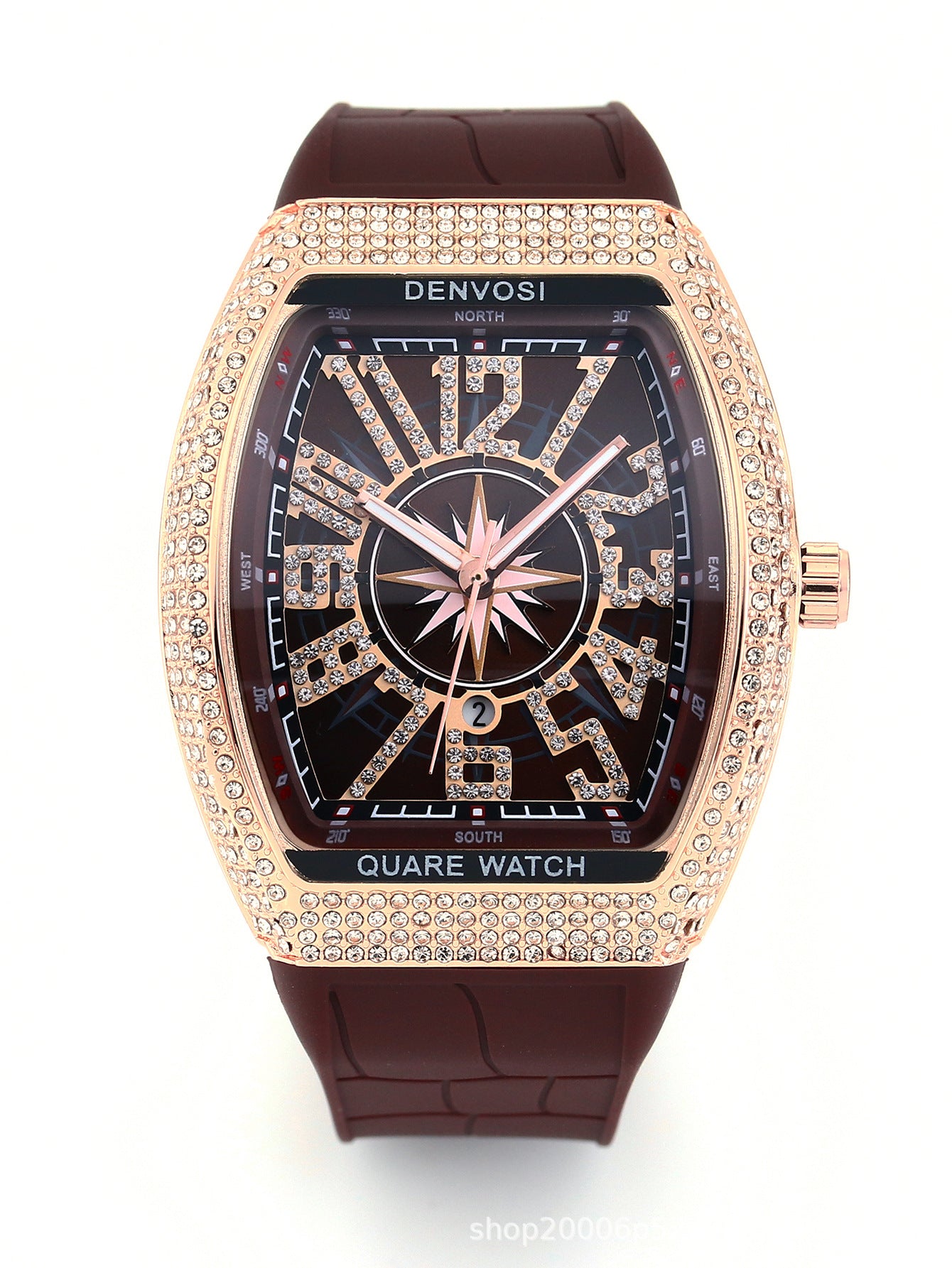 Men's Iced Arabic Numerals Watch with Black Strap