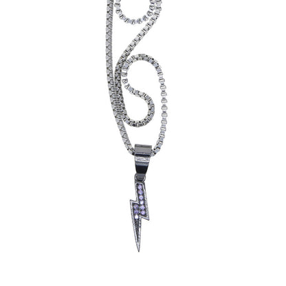 Micro Pave Lightning Pendant with Round Box Chain