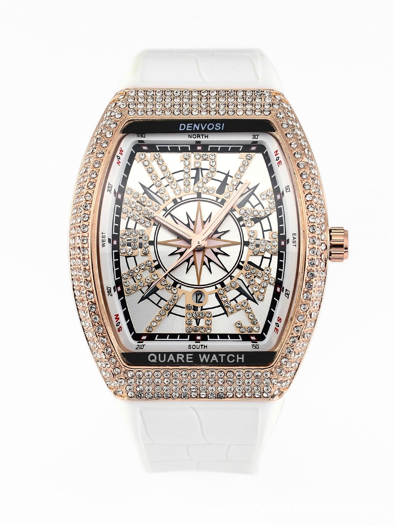 Men's Iced Arabic Numerals Watch with Black Strap