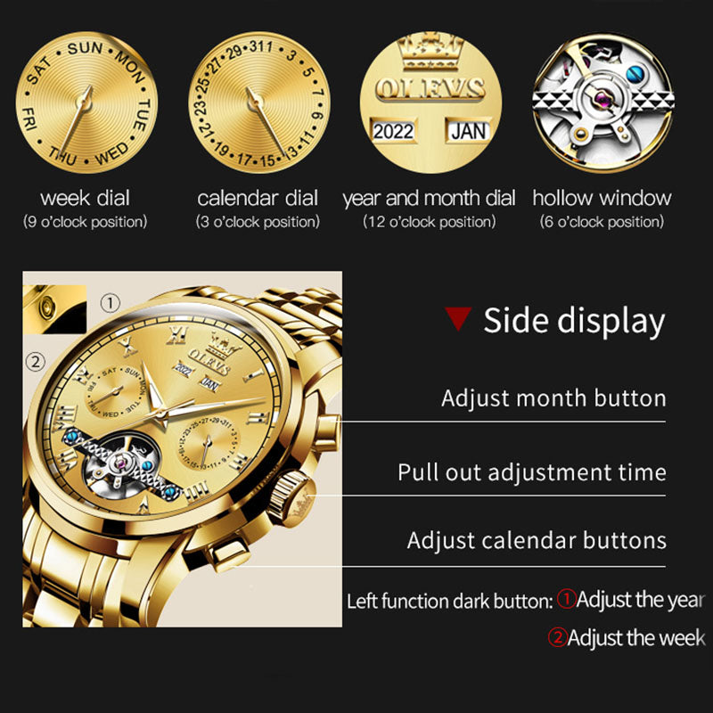 Automatic Mechanical Waterproof Stainless Steel Watch for Men
