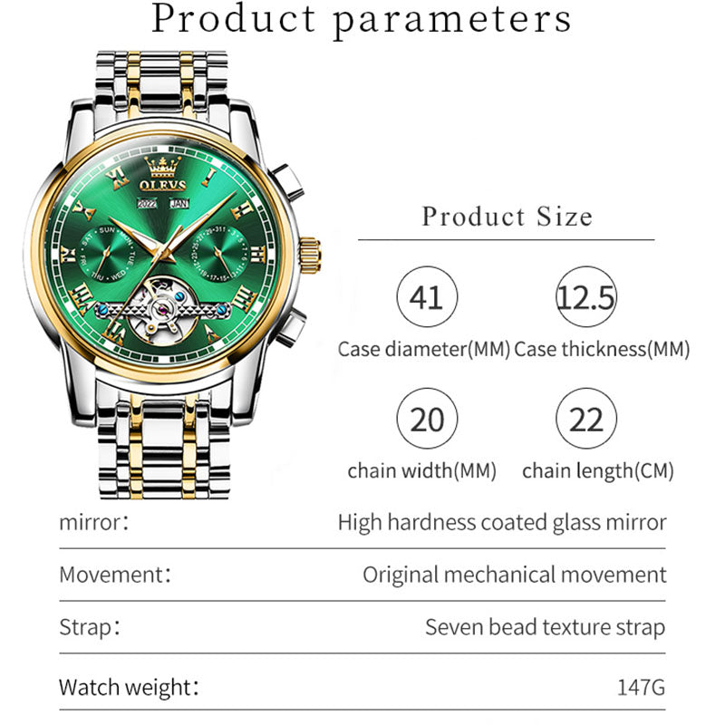 Automatic Mechanical Waterproof Stainless Steel Watch for Men