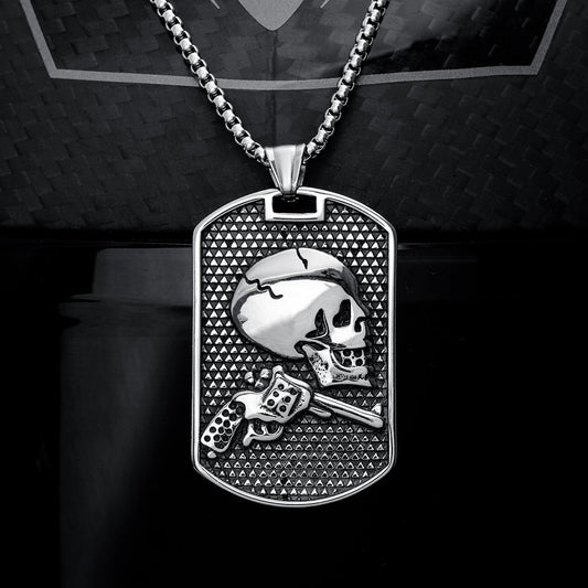 Gun Skull Stainless Steel Dog Tag