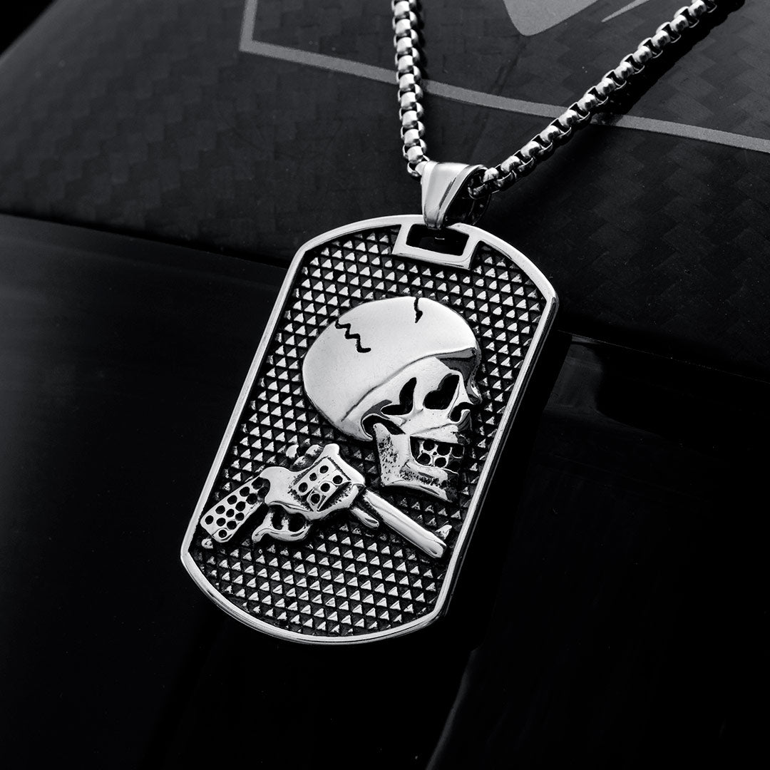 Gun Skull Stainless Steel Dog Tag