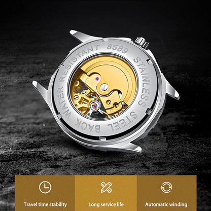 Skeleton Luminous Automatic Mechanical Men's Watch with Steel Strap