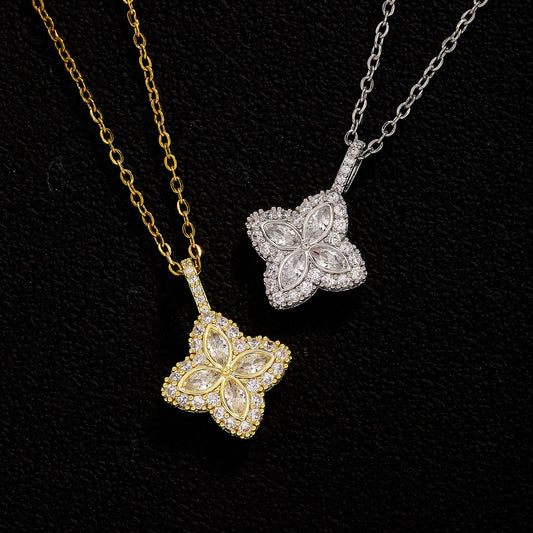 Iced Out Four Leaf Clover Pendant Necklace