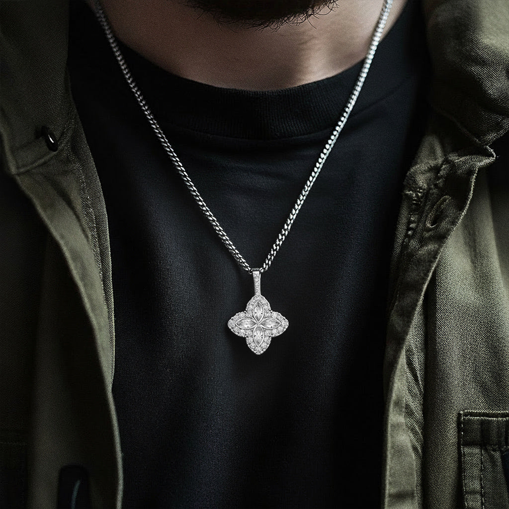 Iced Out Four Leaf Clover Pendant Necklace