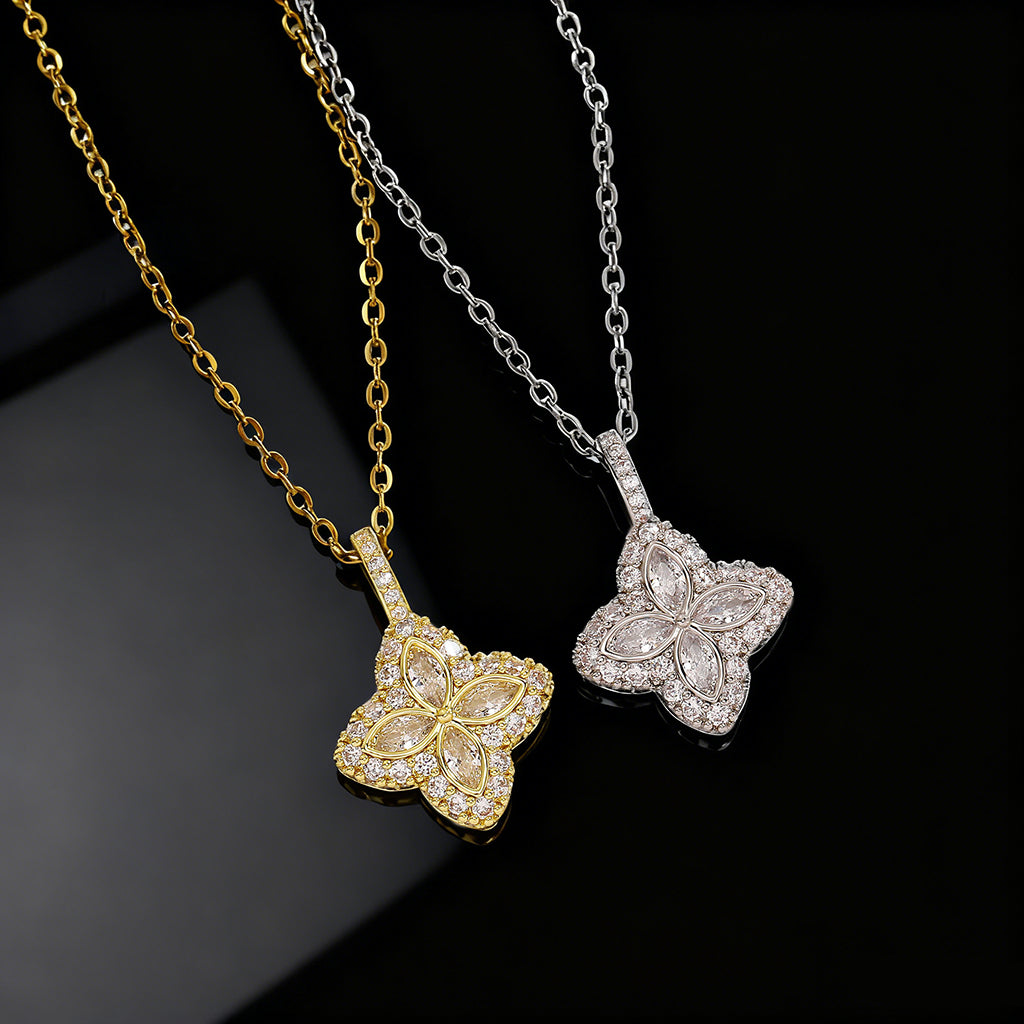 Iced Out Four Leaf Clover Pendant Necklace